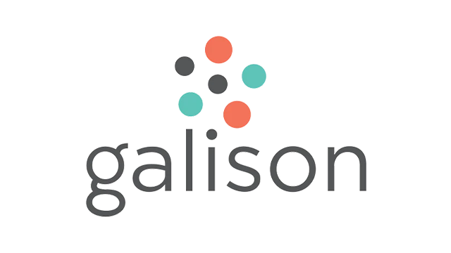 Logo marki galison puzzle dla dzieci z kolorowymi kropkami na czarnym tle