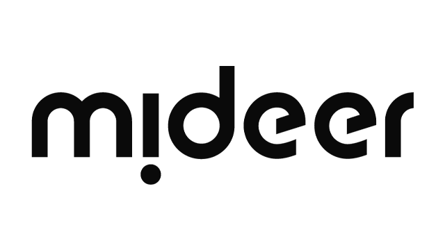 Logo marki mideer na czarnym tle promujące zabawki mideer