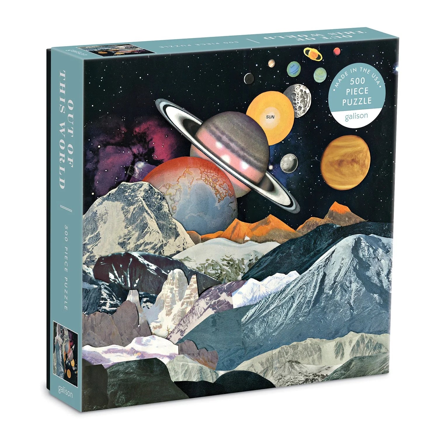 Puzzle Galison 500 elementów z ilustracją planet i gór na nocnym niebie