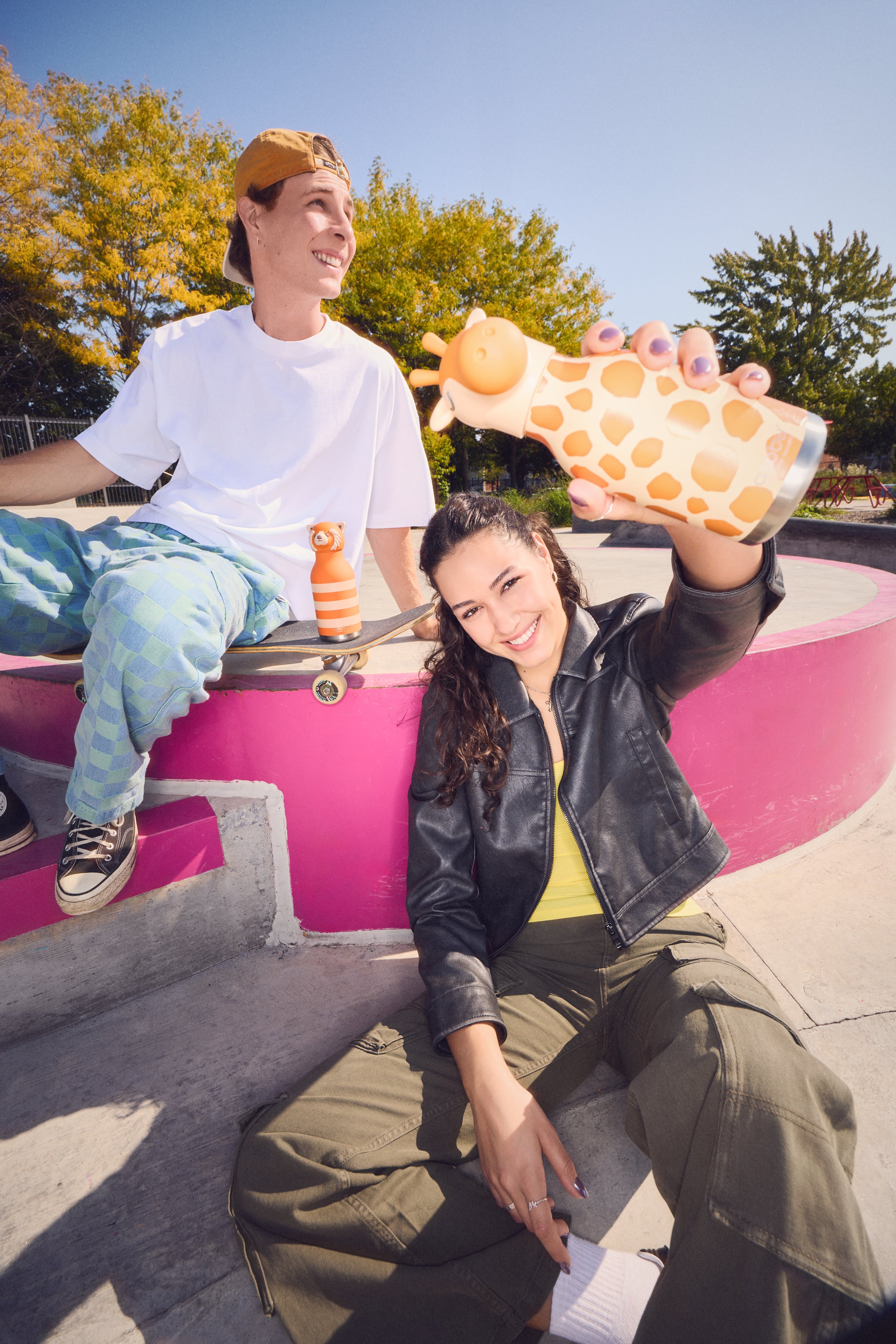 Butelka termiczna ze słomką Bestie Asobu – Żyrafa 460 ml