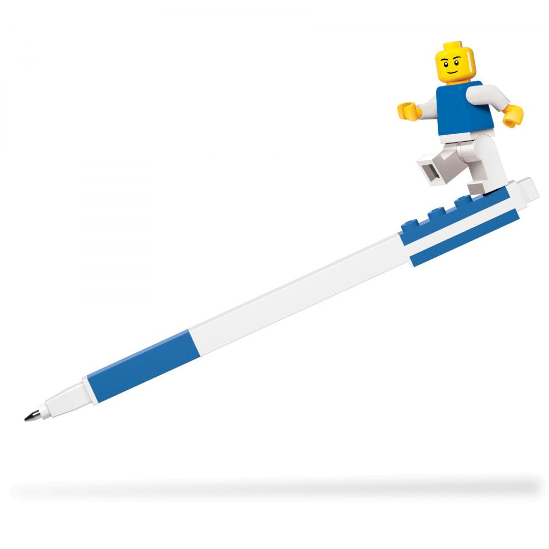 Długopis żelowy LEGO z figurką minifig rozmieszczoną na klipsie w niebiesko-białych kolorach