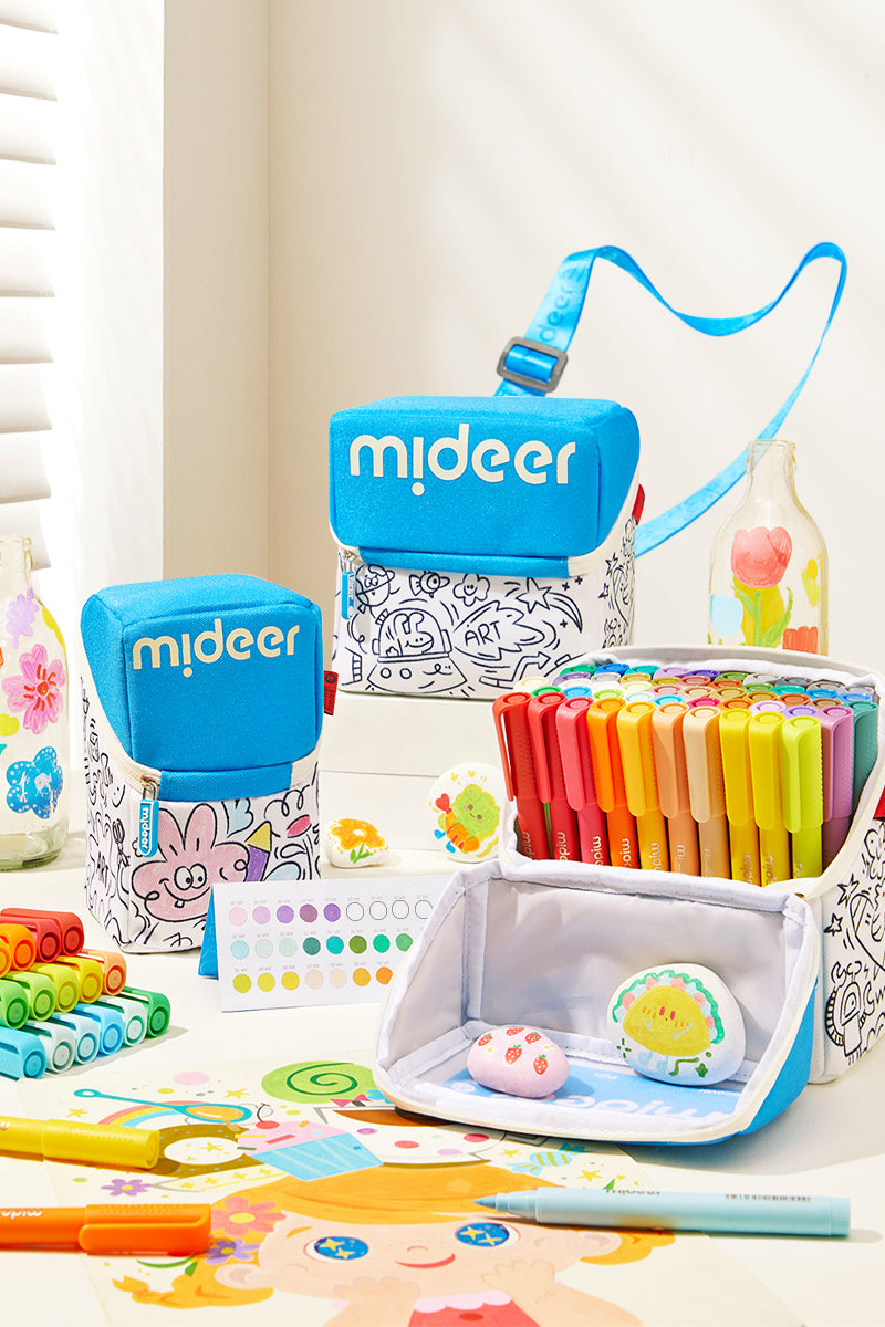 Markery akrylowe z pędzelkową końcówką mideer w futerale do kolorowania – 60 kolorów