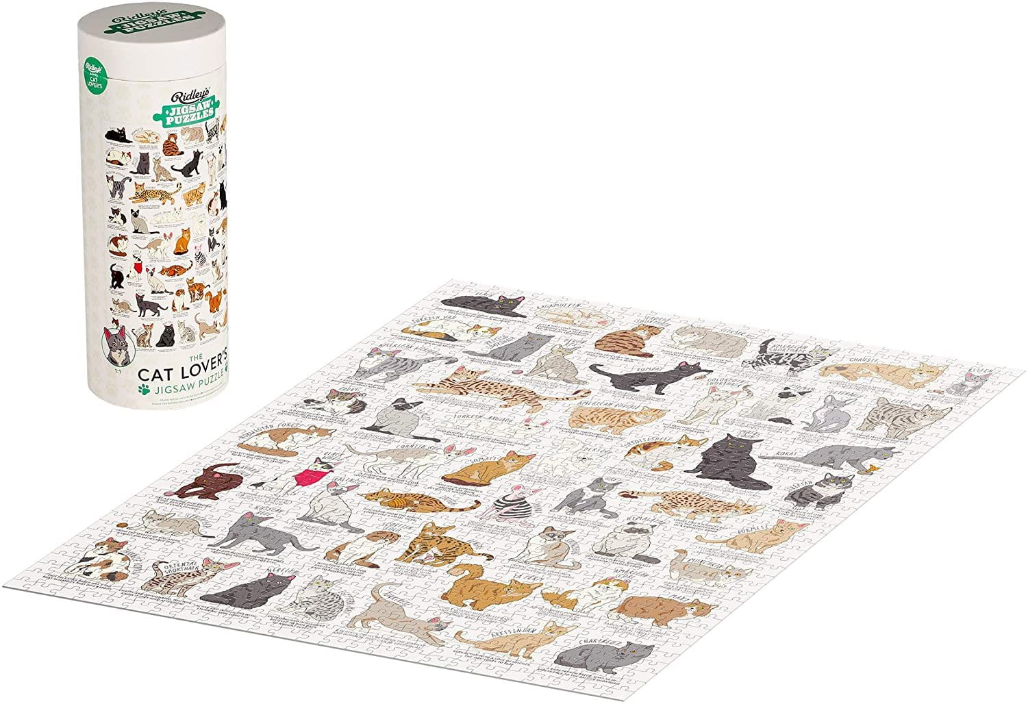 Puzzle koty 1000 elementów Galison z różnymi ilustracjami kotów w tubie kolekcjonerskiej
