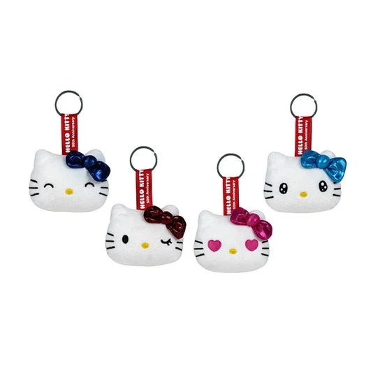 Плюшевий брелок Hello Kitty в чотирьох різних візерунках з кольоровими бантиками та металевим кільцем