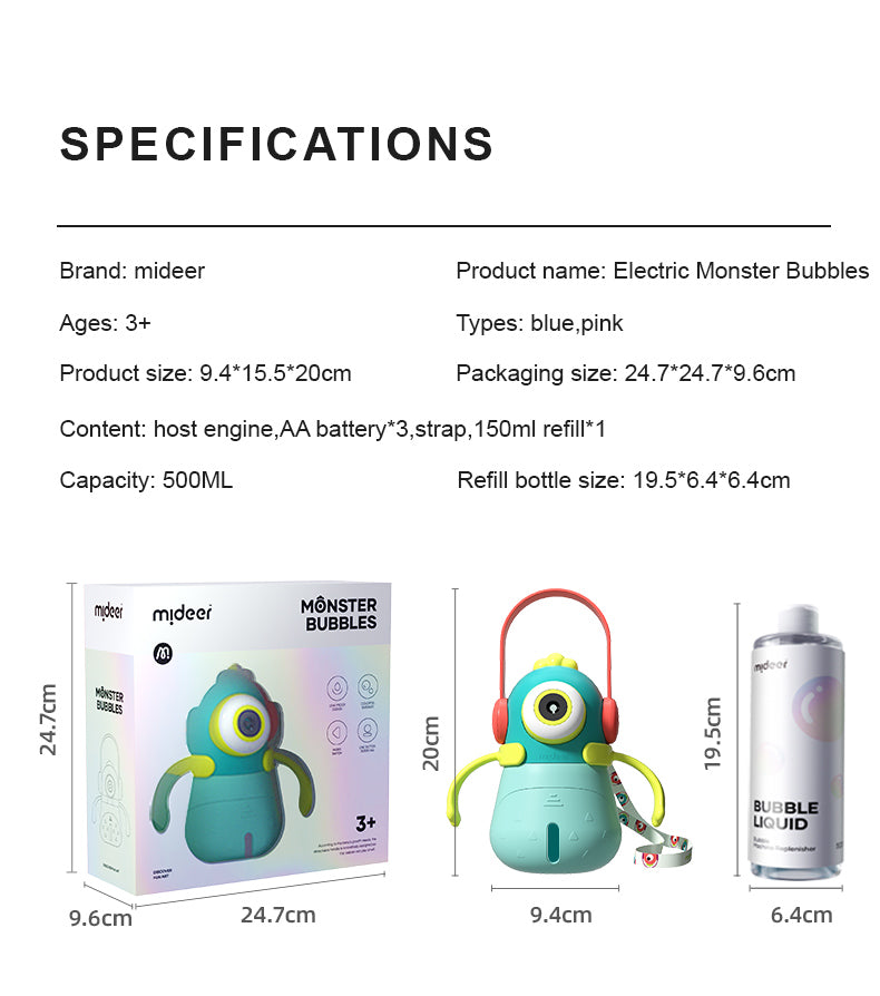 Machine à bulles jouant Mideer – Bubble Monster (avec liquide)