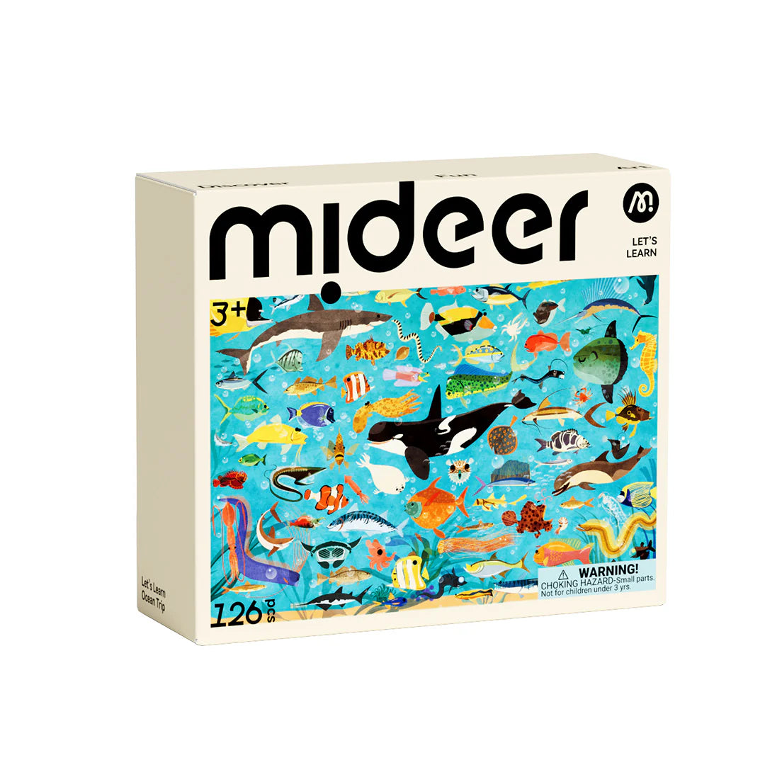 Puzzle podwodny świat dla dzieci Mideer z 126 elementami i kolorowymi rybami na niebieskim tle