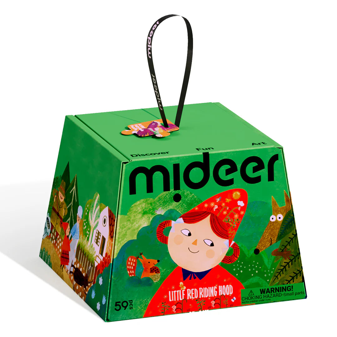 Puzzle artystyczne dla dzieci Mideer z motywem Czerwonego Kapturka w zielonym opakowaniu