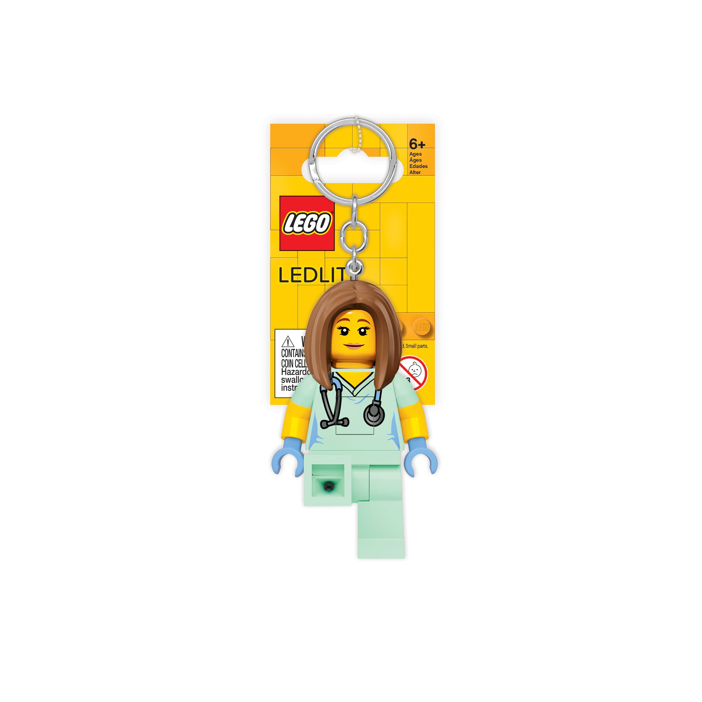 brelok LEGO weterynarka z minifigurką weterynarza w zielonym uniformie i stetoskopem