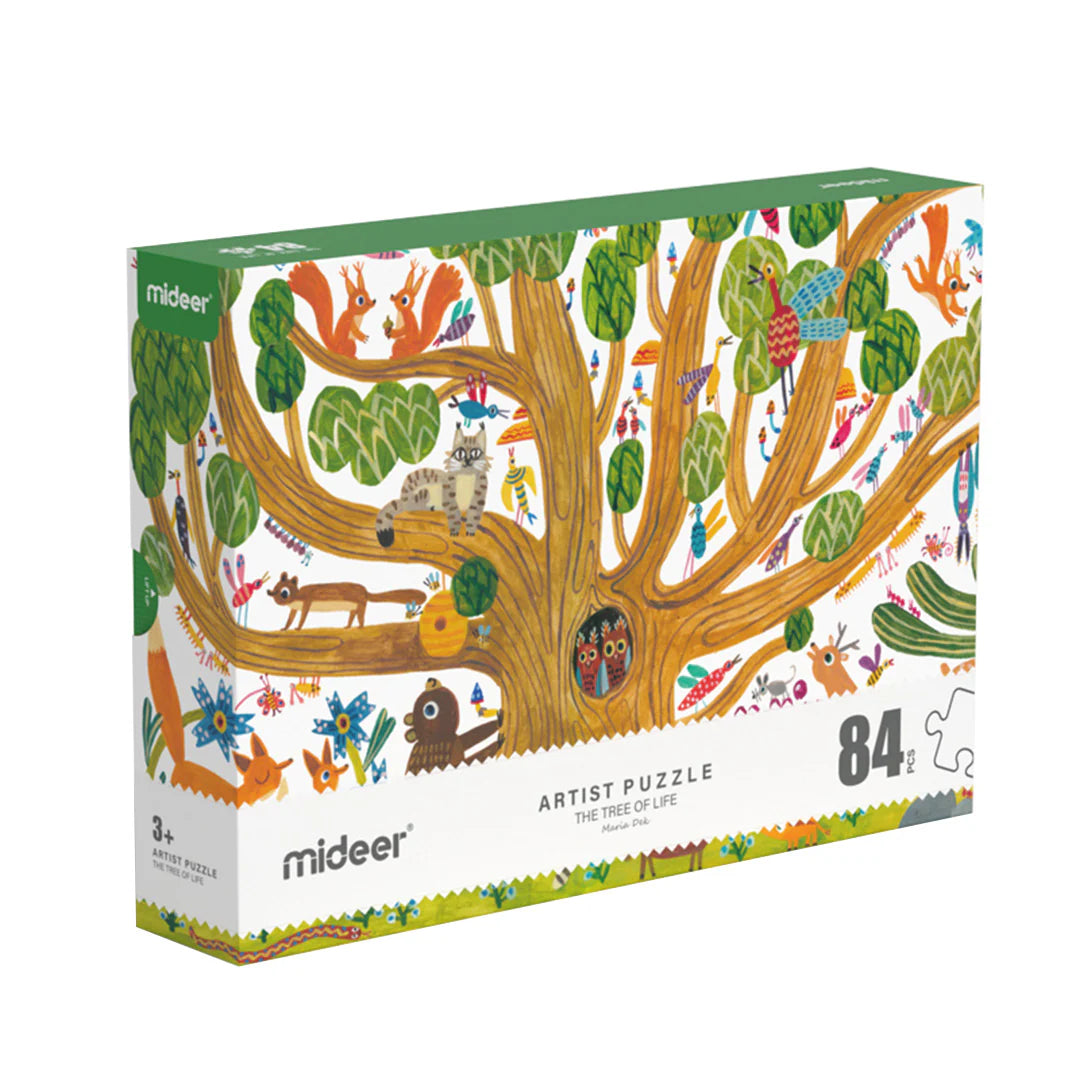 mideer puzzle artystyczne drzewo życia z 84 elementami i kolorową ilustracją zwierząt i roślin