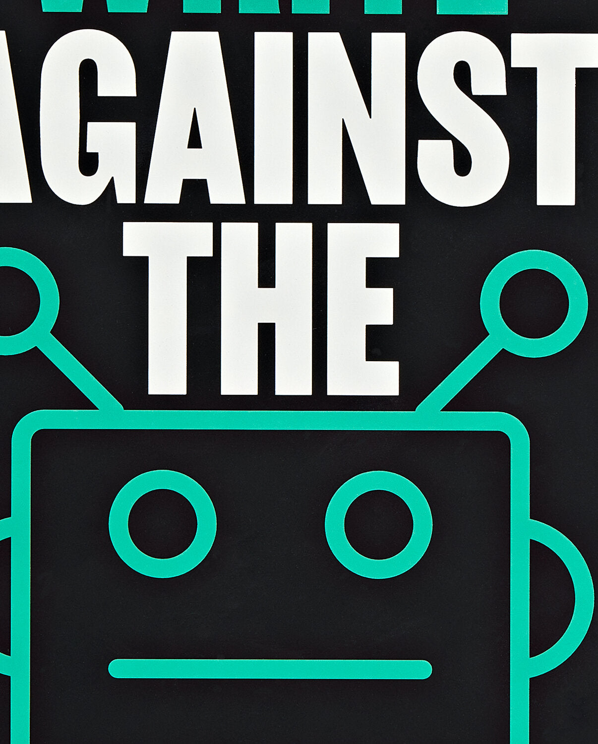 Czarny notatnik Write Against The Machines z grafiką robota i białym napisem