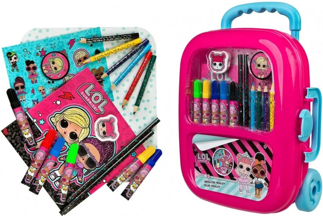 Pink wheeled suitcase LOL Surprise coloring set with crayons and markers