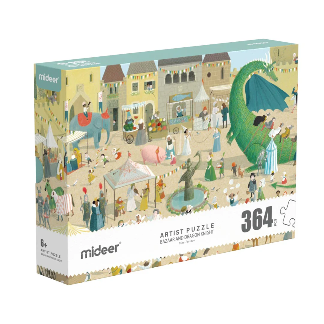 Puzzle artystyczne dla dzieci mideer z motywem smoka i rycerza, 364 elementy