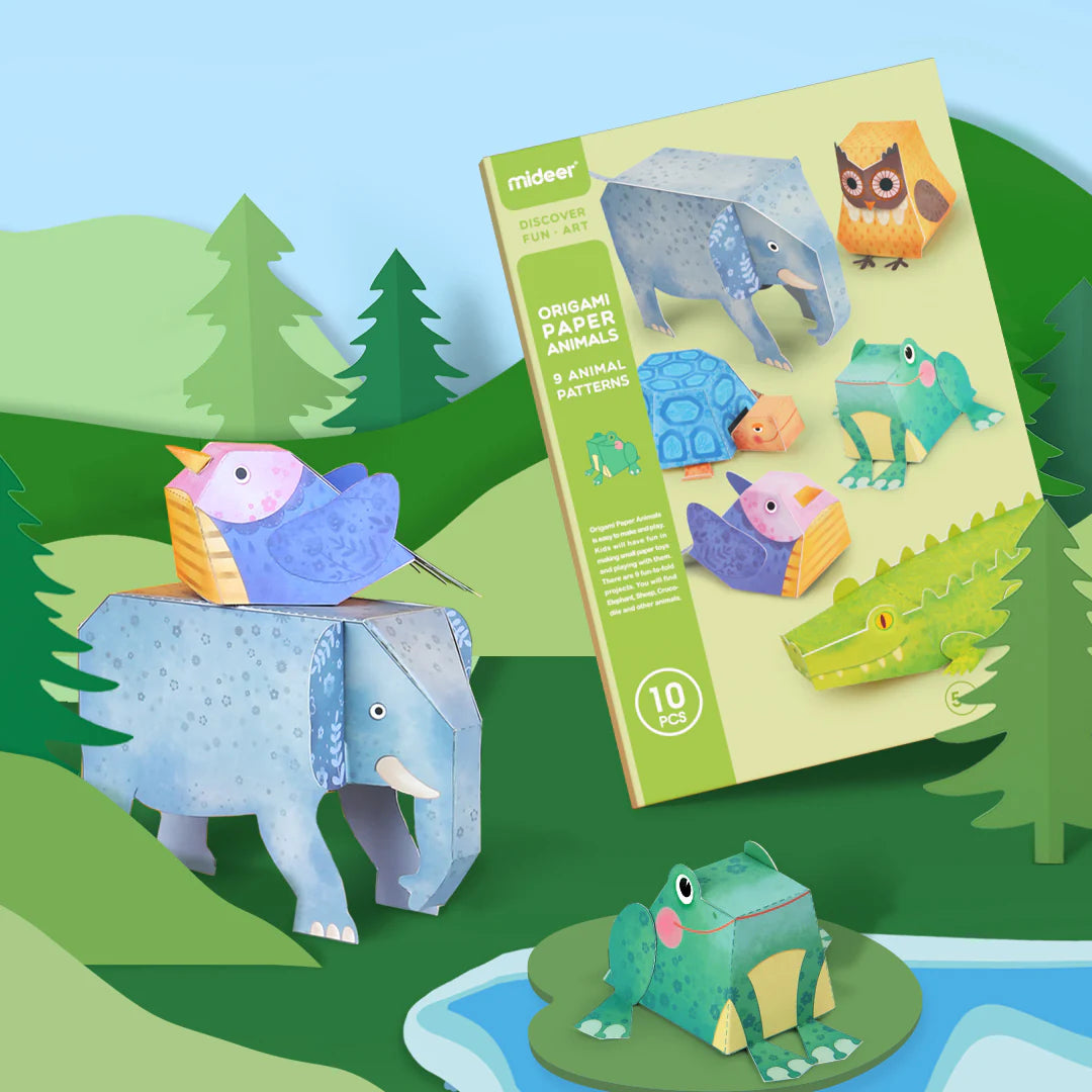 Zestaw origami papierowe zwierzęta Yamann z 10 sztukami do składania słonia, żaby, sowy i innych