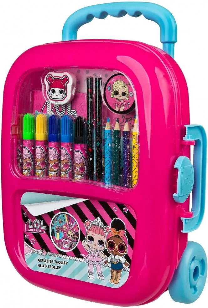 Pink wheeled suitcase LOL Surprise coloring set with markers and crayons