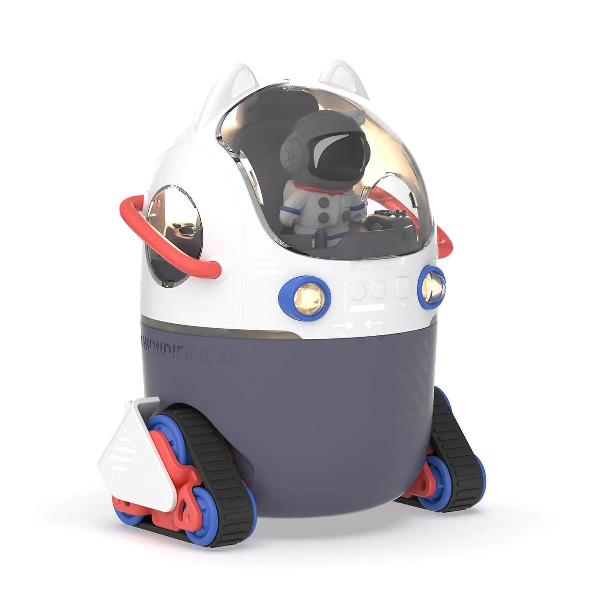 Nawilżacz powietrza Space Humy od WABOBA AB w kształcie robota z astronautą i czerwonymi uchwytami