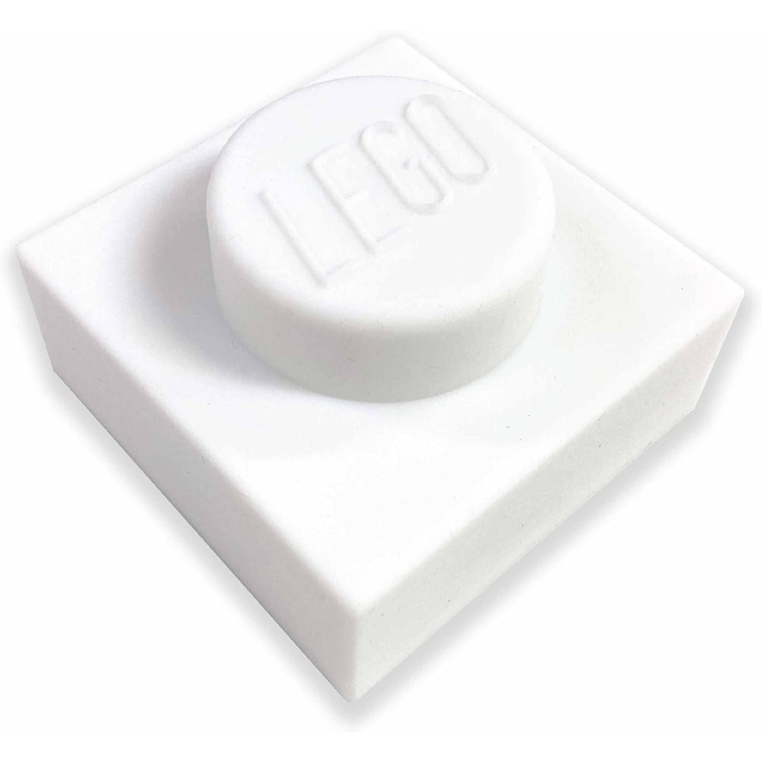 Biała silikonowa lampka LEGO w kształcie pojedynczej kostki z logo LEGO na górze