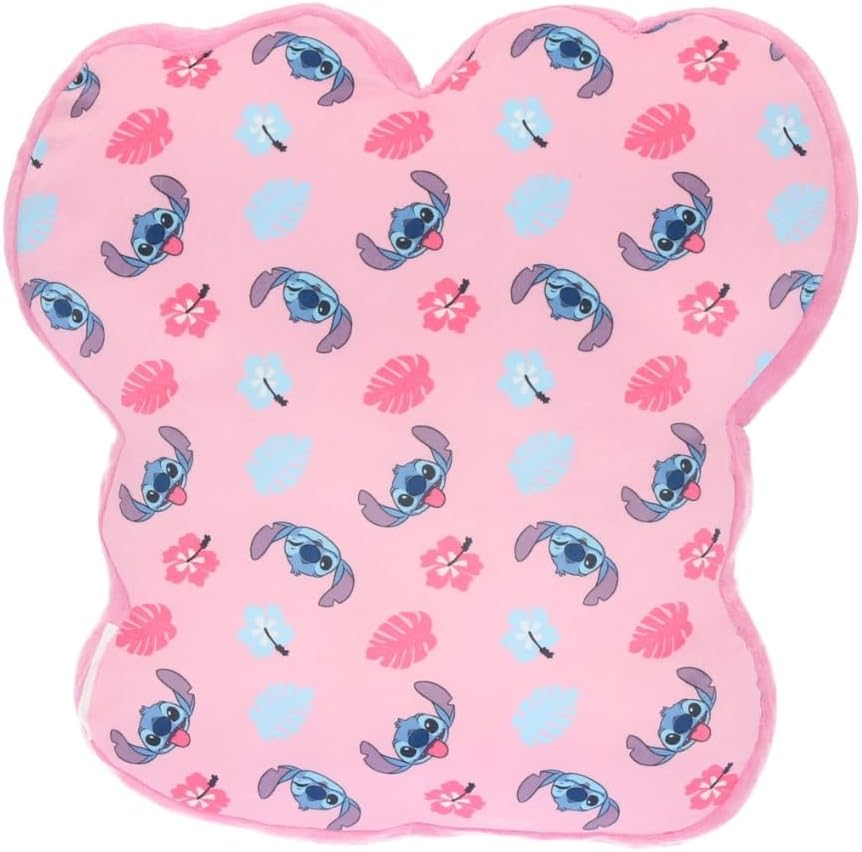 Cuscino rosa Lilo e Stitch Angel con motivo della figura di Stitch e fiori