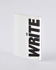 Notatnik graphic L z białą okładką i dużym napisem WRITE czarnymi literami