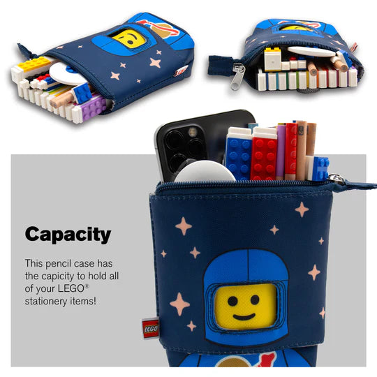 Piórnik LEGO astronauta niebieski z motywem kosmonauty i miejscem na przybory szkolne