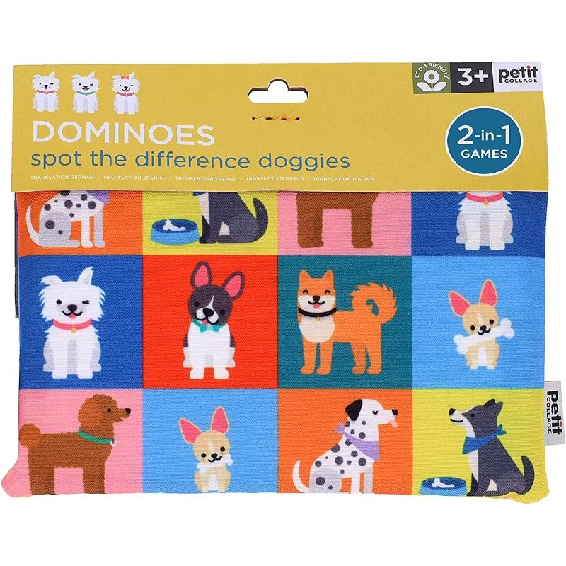 domino z pieskami dla dzieci z kolorowymi obrazkami psów w różnych pozach i kolorach