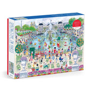 Puzzle 1000 elementów wiosna Galison z ilustracją wiosennego parku w Paryżu z fontanną i zabawkowymi żaglówkami