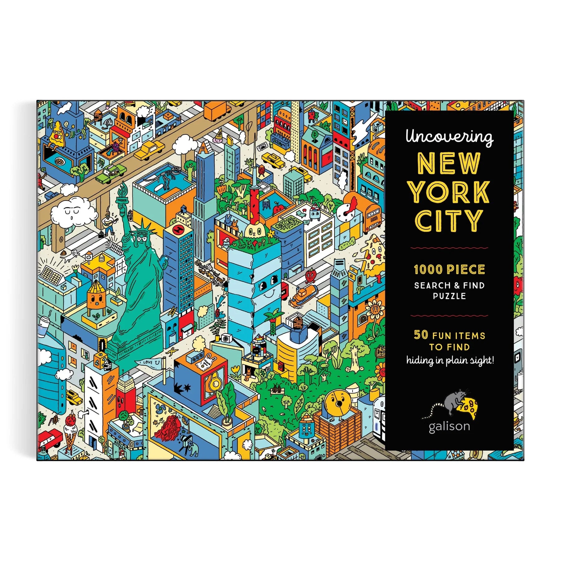 Puzzle 1000 elementów Nowy Jork z kolorową ilustracją miejskich budynków i atrakcji Galison