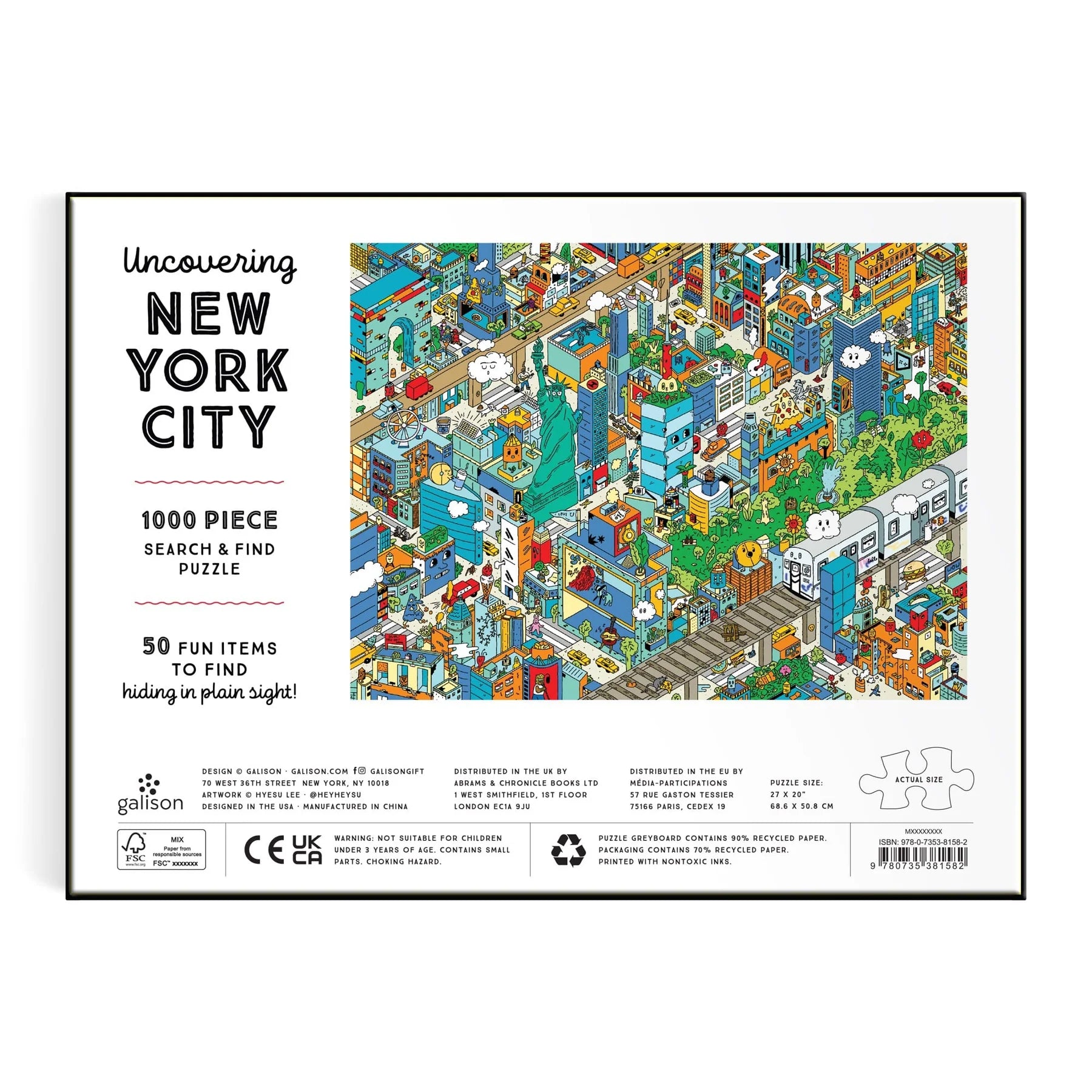 Puzzle 1000 elementów Nowy Jork z kolorową ilustracją mapy miasta i wieloma detalami