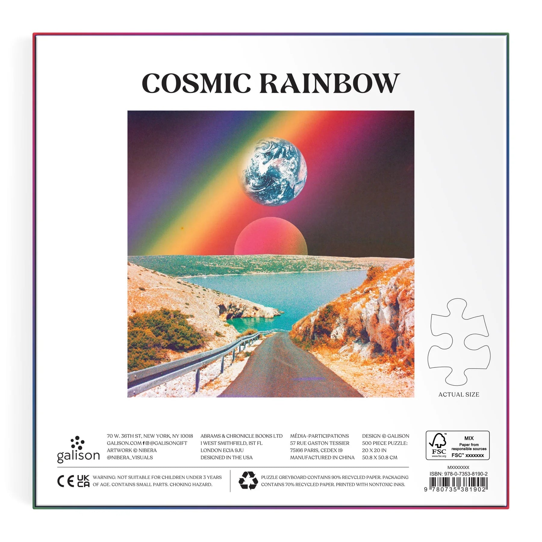 Puzzle 500 elementów kosmiczna tęcza z motywem tęczy nad krajobrazem i planetą na niebie