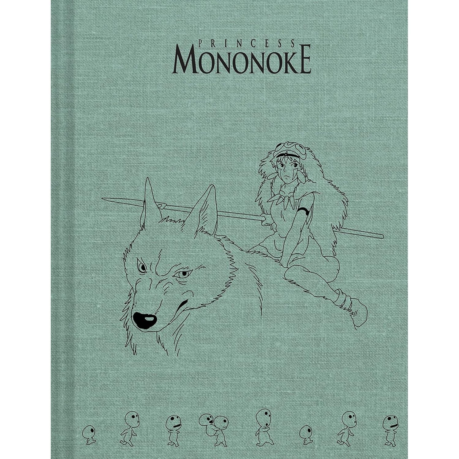 Szkicownik Princess Mononoke z zieloną okładką i ilustracją wilka oraz postaci z filmu