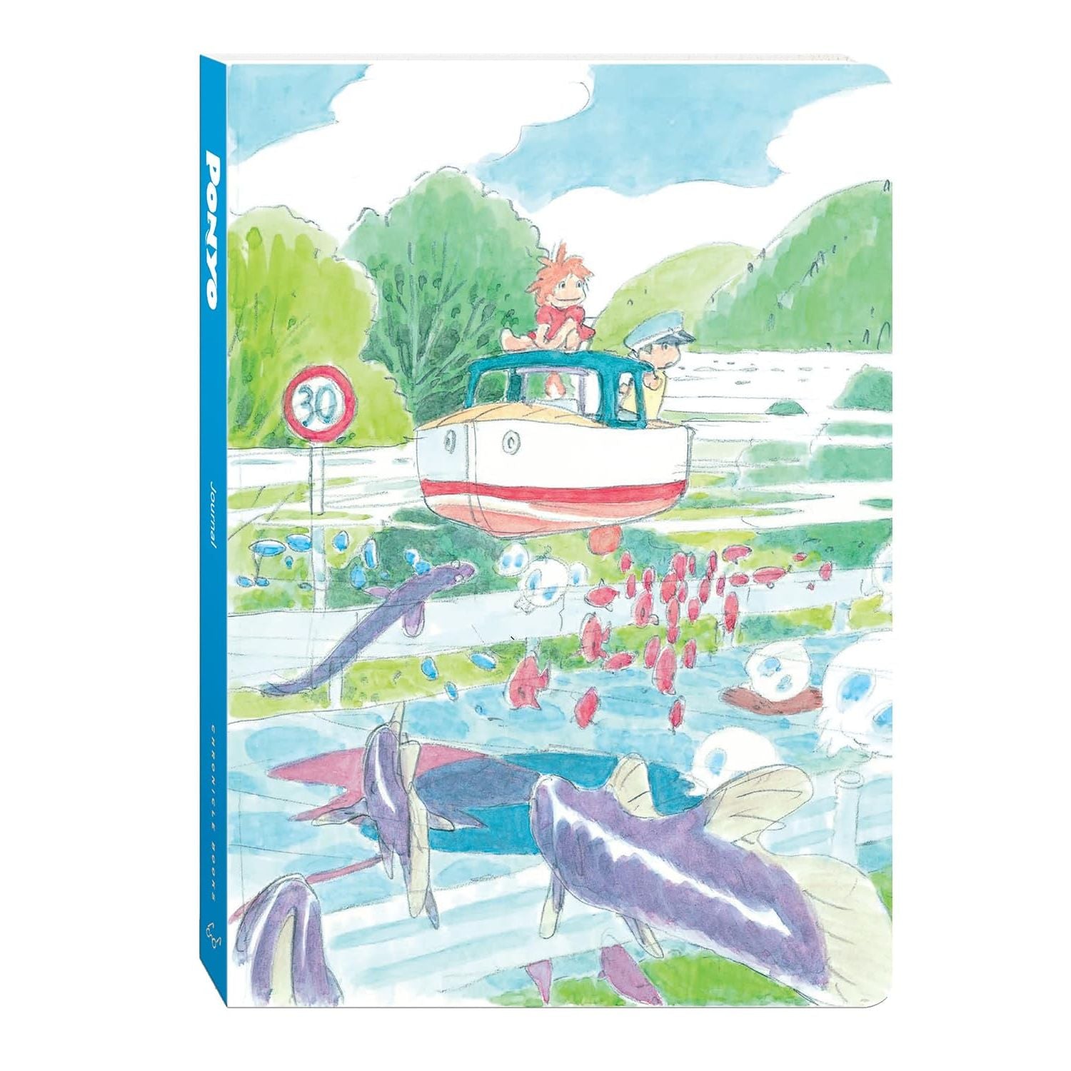 Kolorowy dziennik Studio Ghibli Ponyo z motywem bohaterów na łodzi i ryb w wodzie