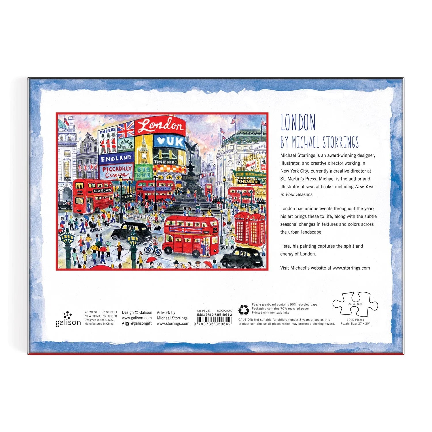 Puzzle Londyn 1000 elementów z ilustracją kolorowej sceny ulicznej Londynu autorstwa Galison
