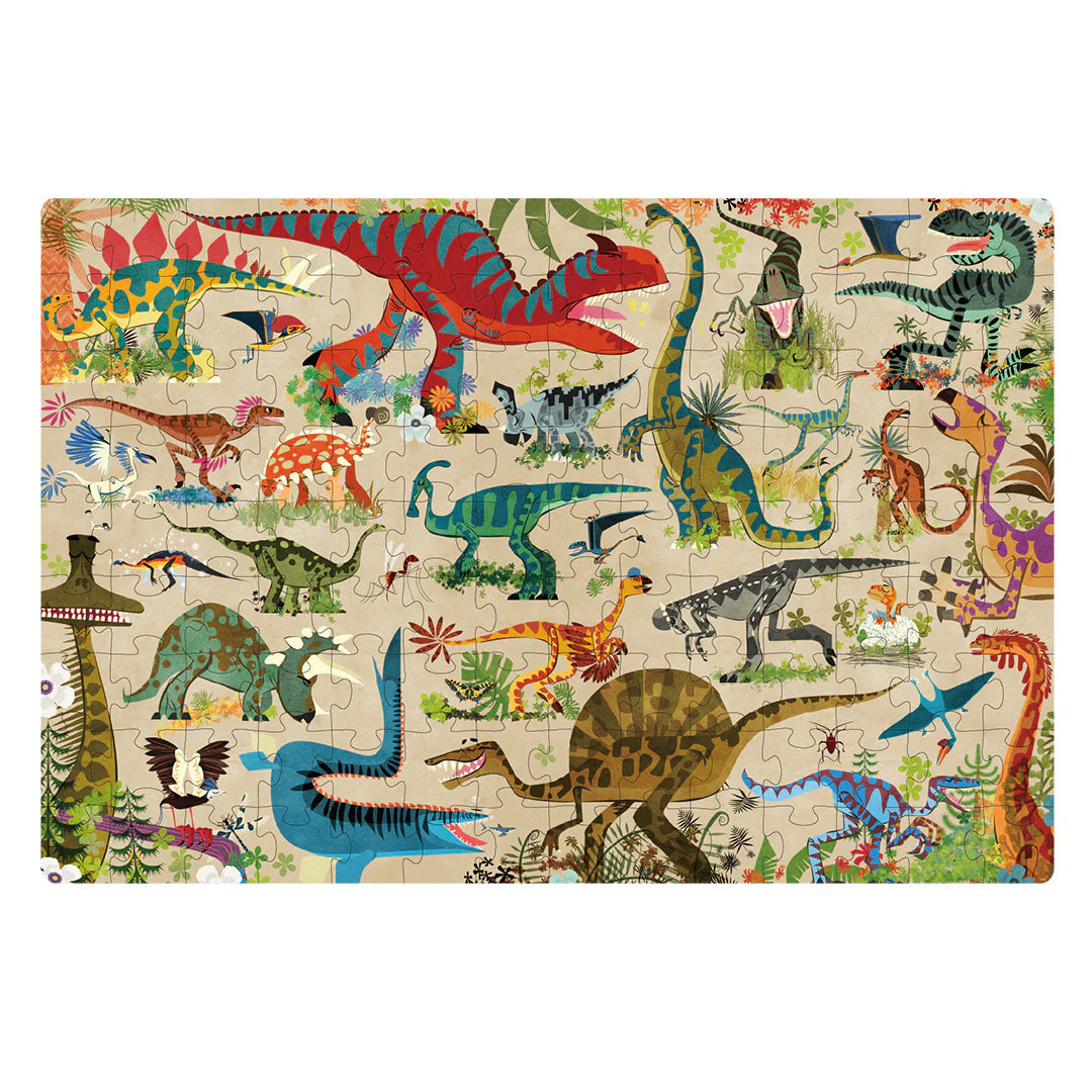 Kolorowe puzzle dinozaury dla dzieci z motywem różnych gatunków prehistorycznych zwierząt