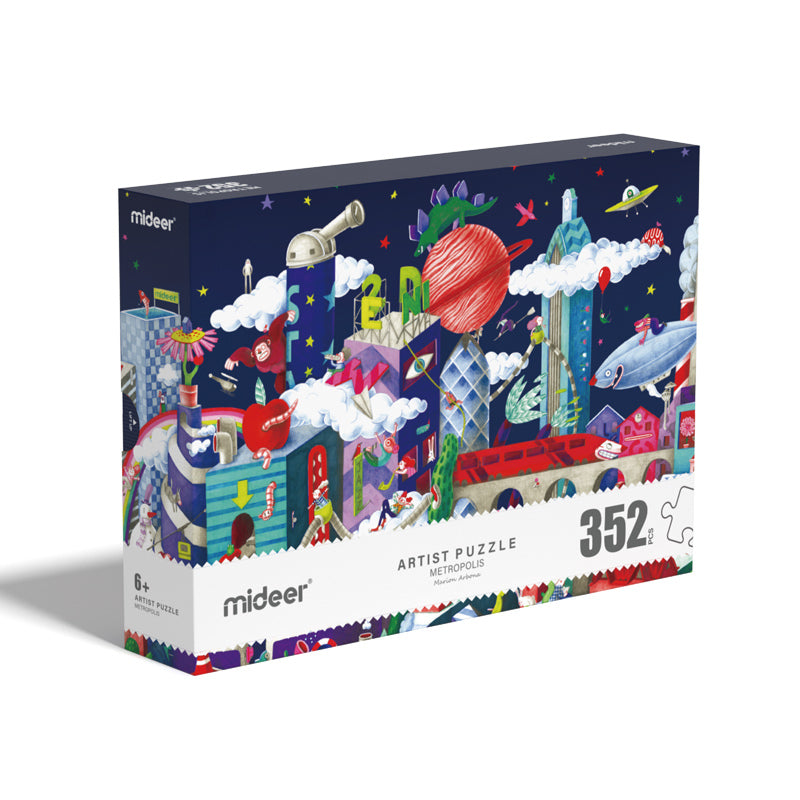 Artystyczne puzzle mideer metropolis z kolorowym widokiem miasta i 352 elementami w pudełku
