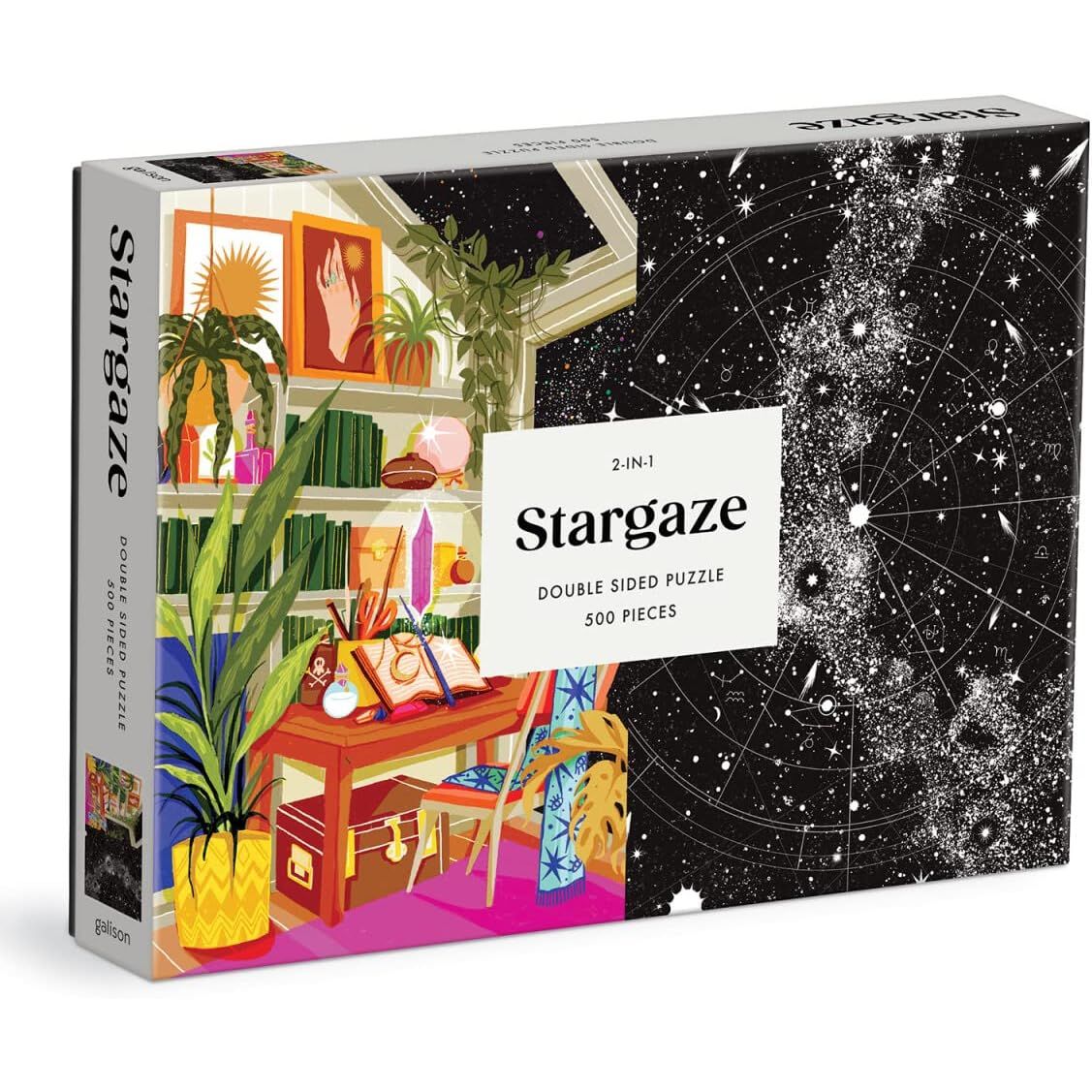 Puzzle 500 elementów Galison Stargaze dwustronne z motywem astrologii i pokoju z roślinami
