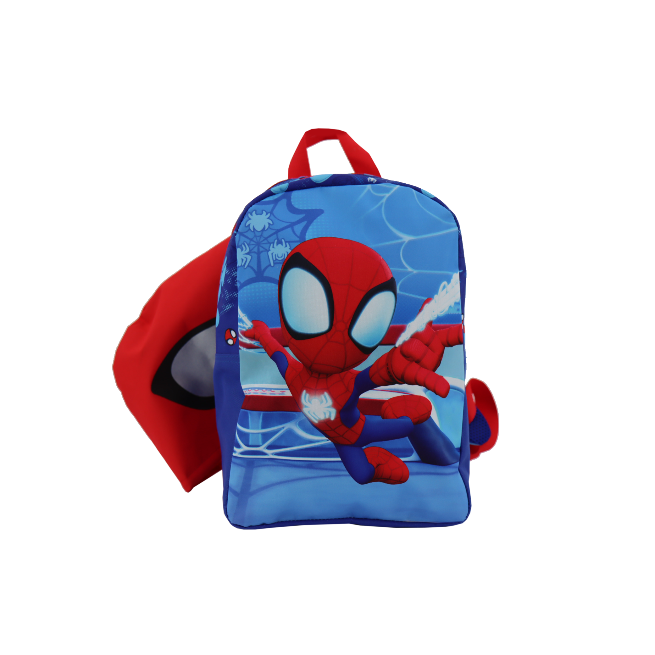 Colorful Spidey backpack for kids with Spider-Man print and adjustable red straps