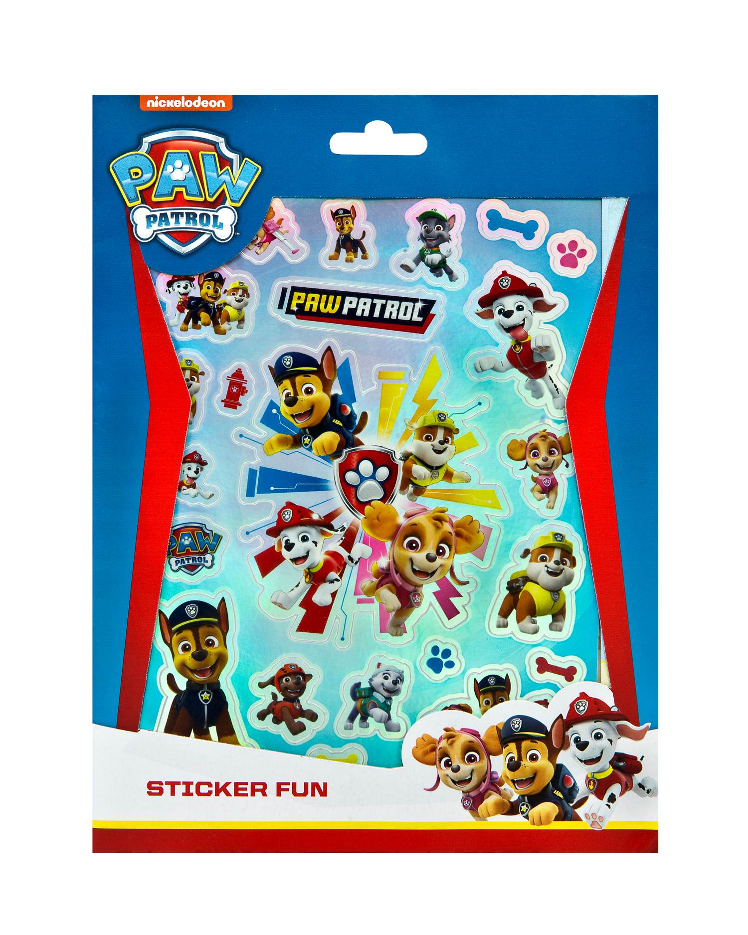 Metallic stickers of Paw Patrol characters on a blue background in Yamann packaging.