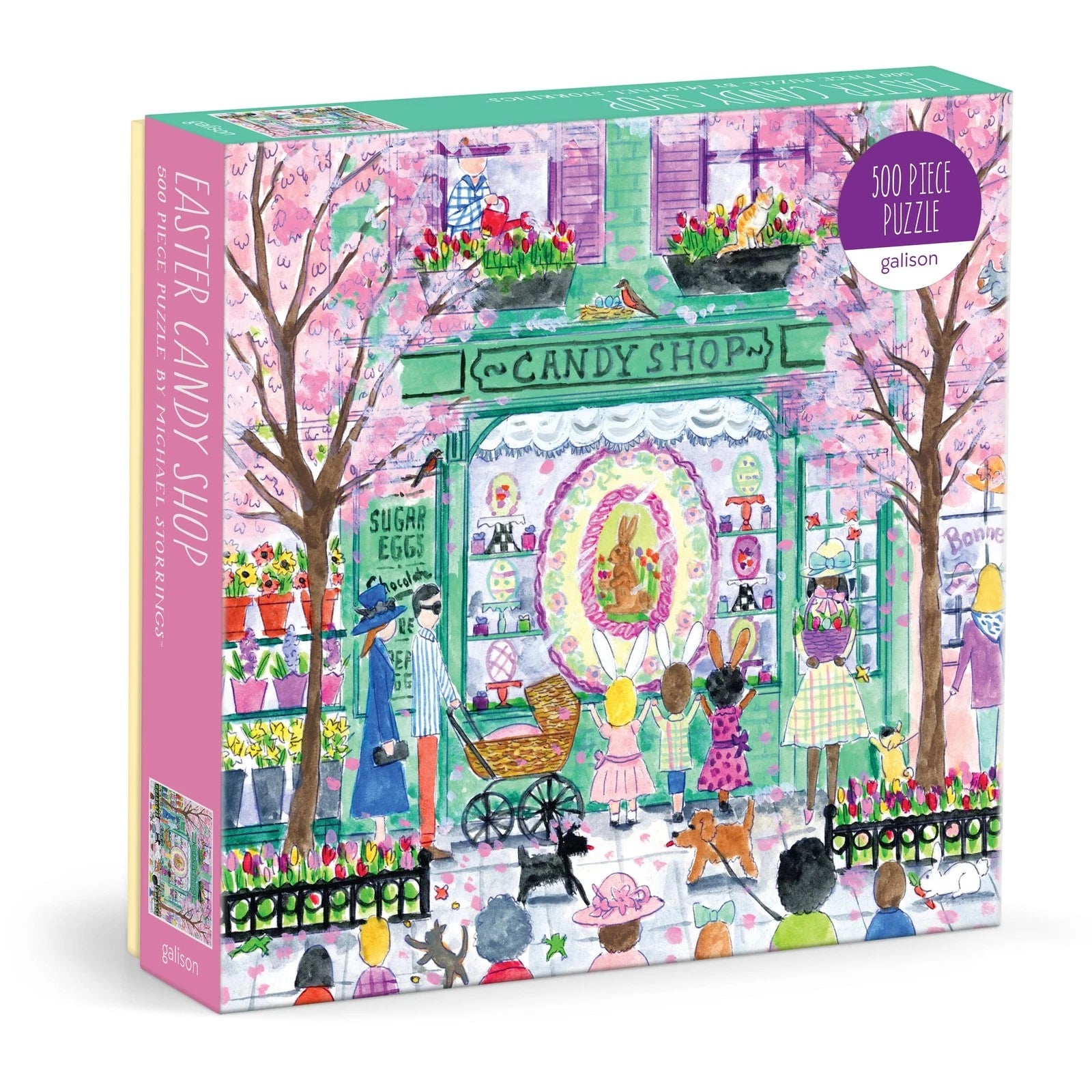 Puzzle wielkanocne 500 elementów z kolorowym obrazkiem sklepu z cukierkami i postaciami