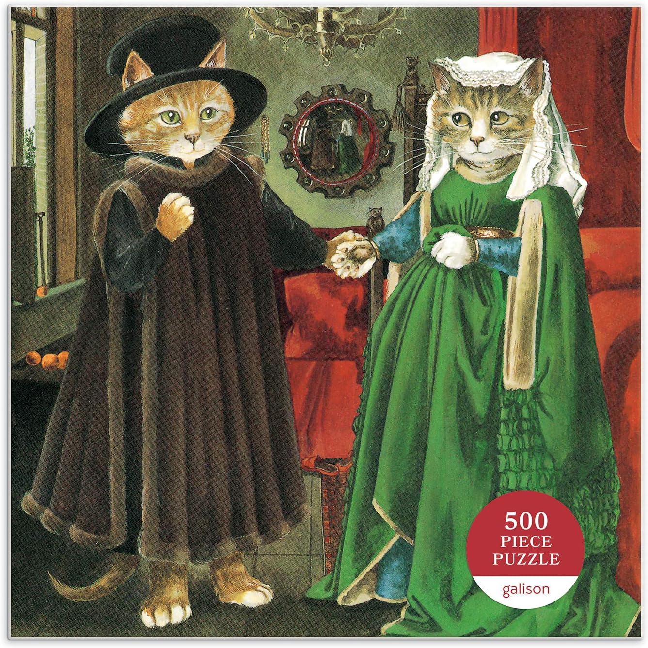 Puzzle 500 elementów Meowsterpiece z obrazem kotów w średniowiecznych strojach trzymających się za ręce