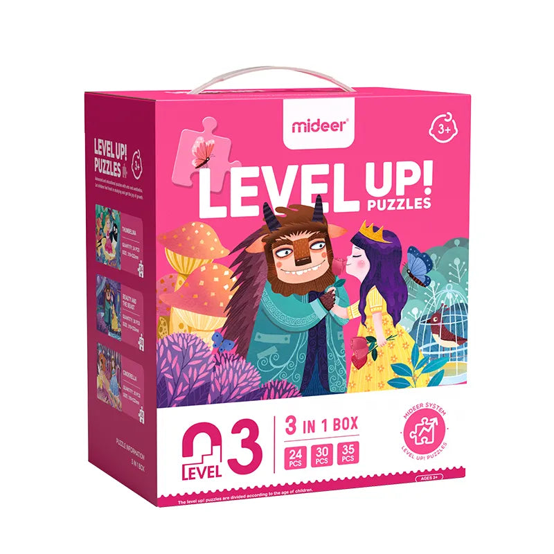 Puzzle dla dzieci średnio zaawansowanych Level Up z bajkowymi postaciami w zestawie 3 w 1 od Yamann