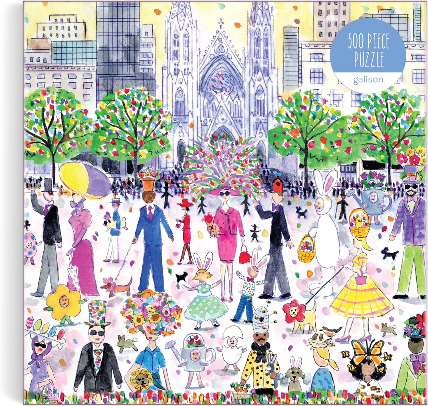 Kolorowe puzzle wielkanocne 500 elementów z ilustracją ludzi i zwierząt w miejskim parku
