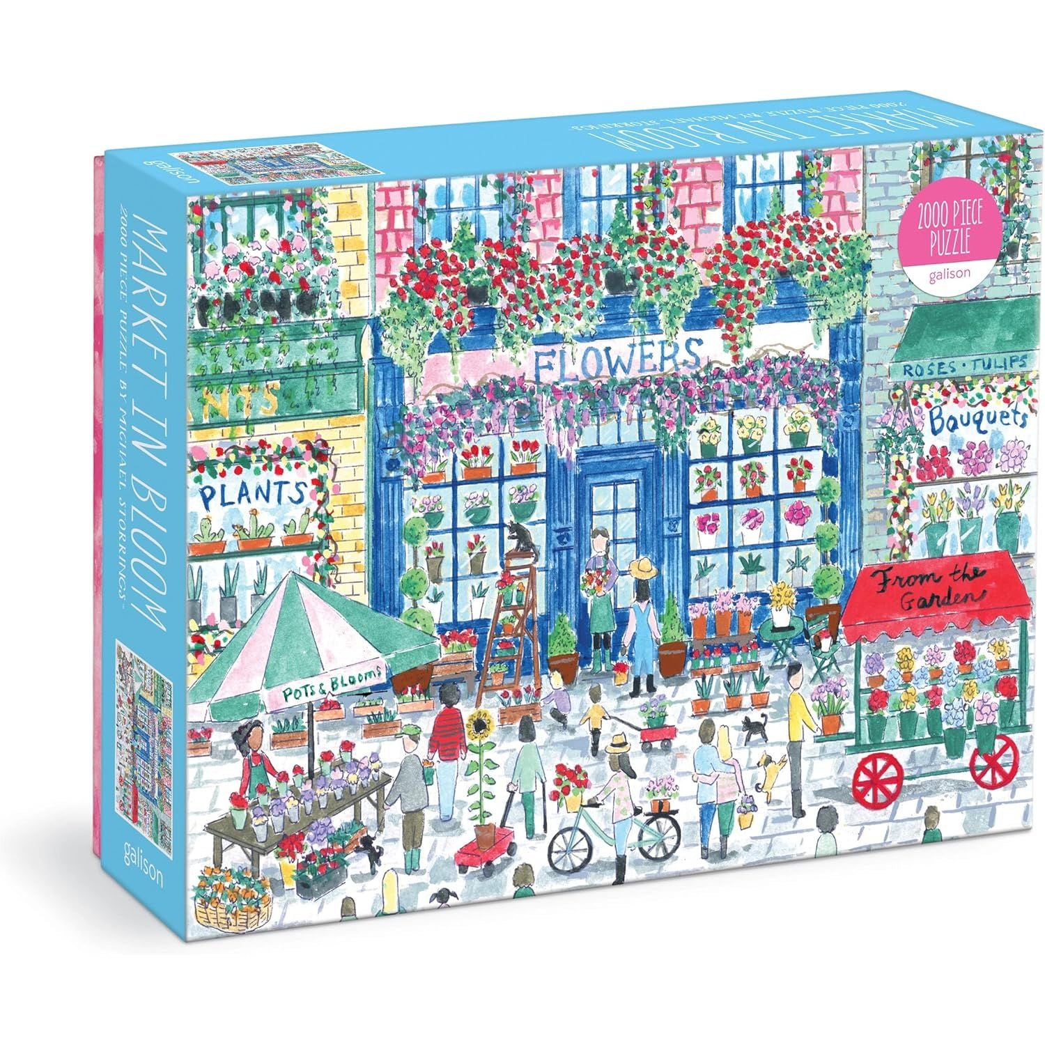 Puzzle 2000 elementów kwiatowy rynek od Galison z kolorowym motywem kwiatów i miejskiej sceny