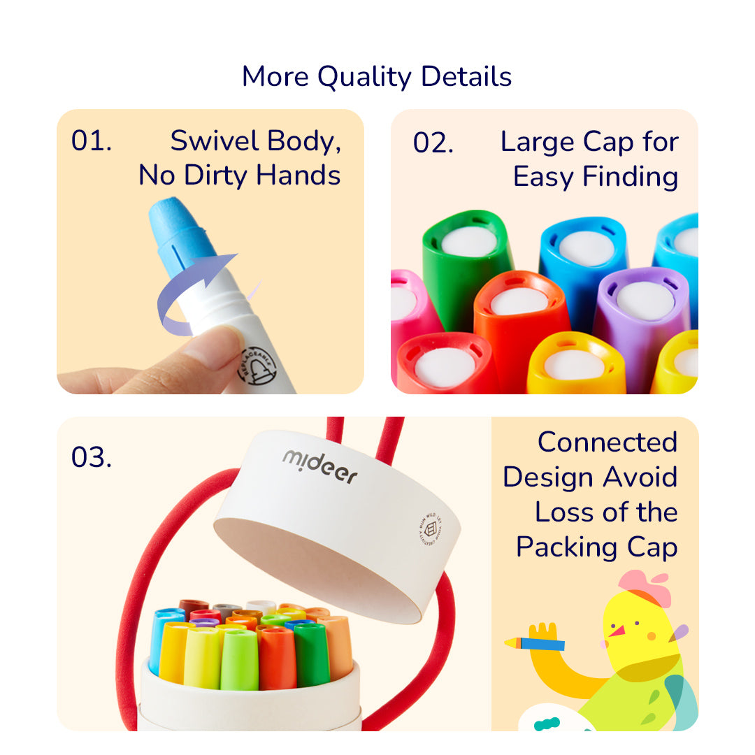 Wkłady do miękkich, zmywalnych kredek silky crayons mideer – 6 szt.