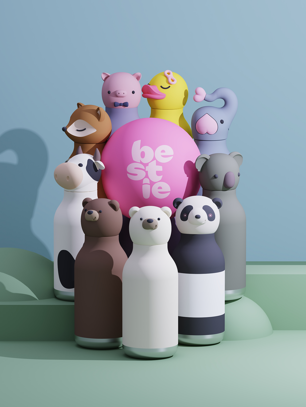 Butelka termiczna ze słomką Bestie Asobu – Panda 460 ml