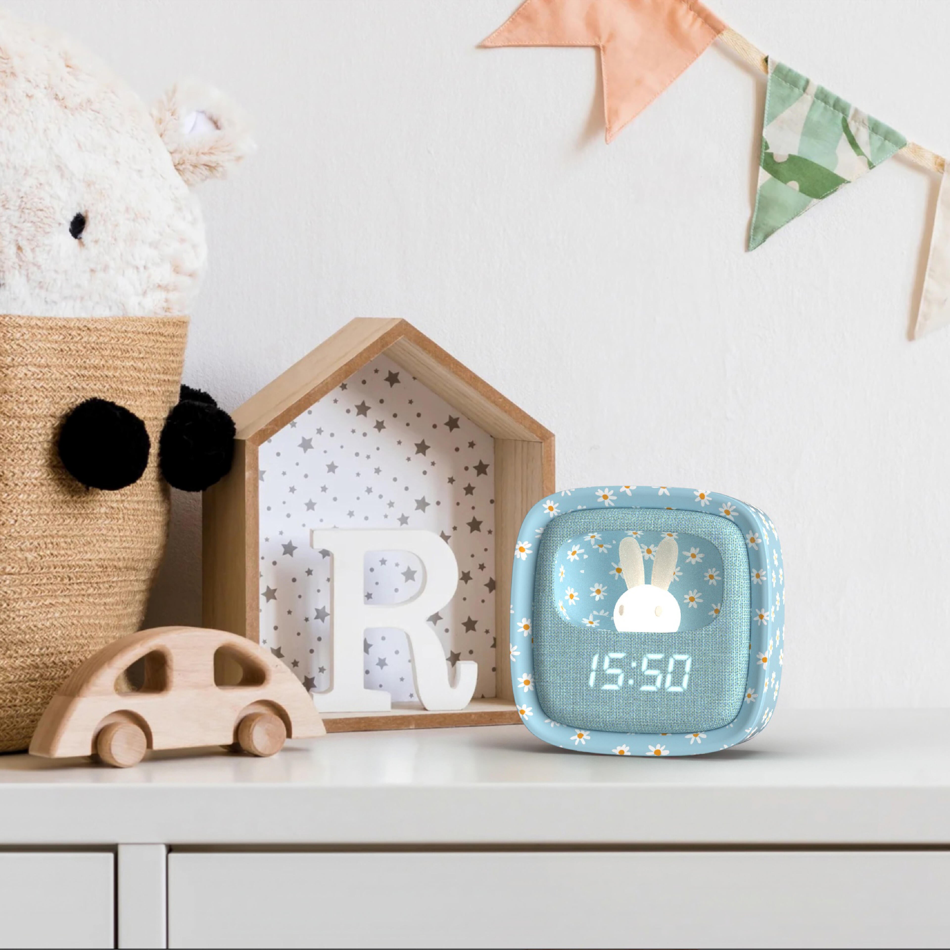 Budzik z lampką Billy MOB – niebieski kwiat