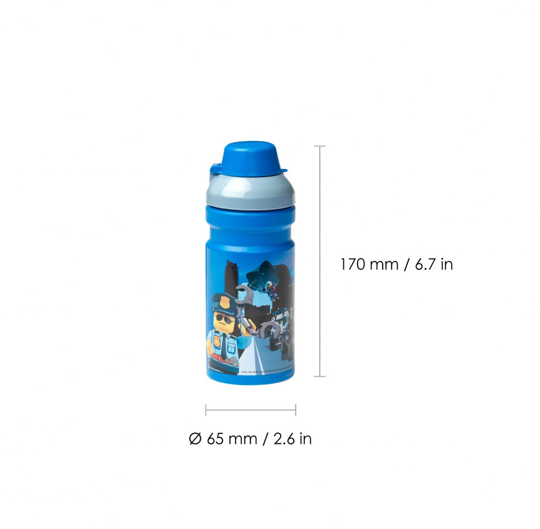 Niebieski bidon LEGO City dla dzieci z nadrukiem postaci policyjnej i wymiarami 170 mm na 65 mm