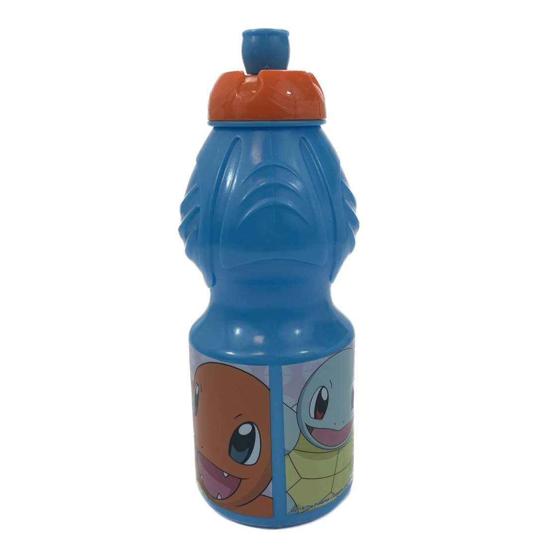 Bidon Pokémon dla dzieci w niebieskim kolorze z postaciami Charmandera i Squirtle