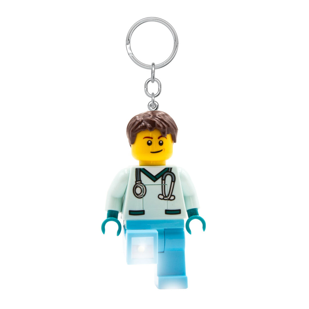 brelok LEGO latarka pielęgniarz z kluczem do zawieszania i latarką na nodze