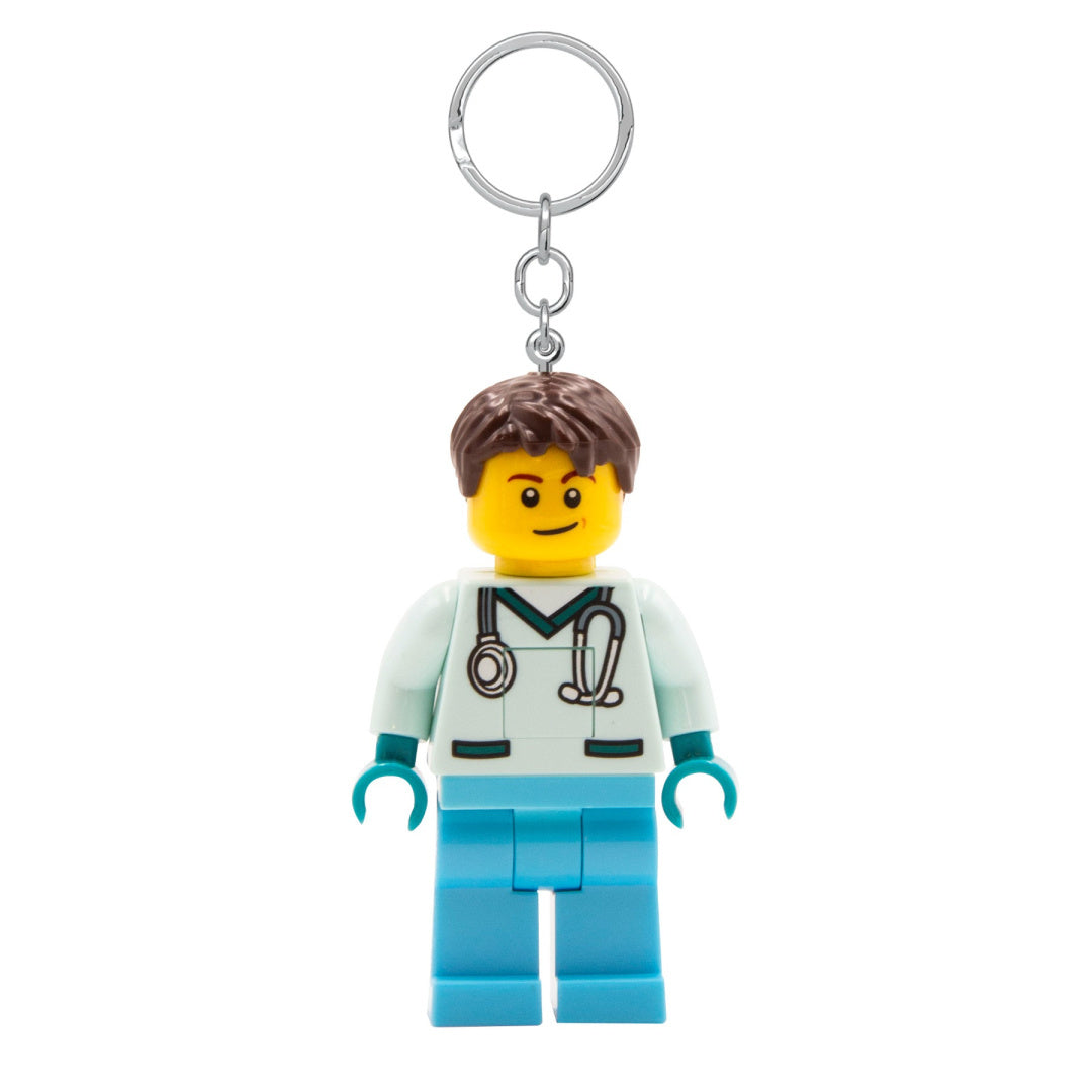 MOB brelok LEGO latarka pielęgniarz z figurką w białym fartuchu i stetoskopem
