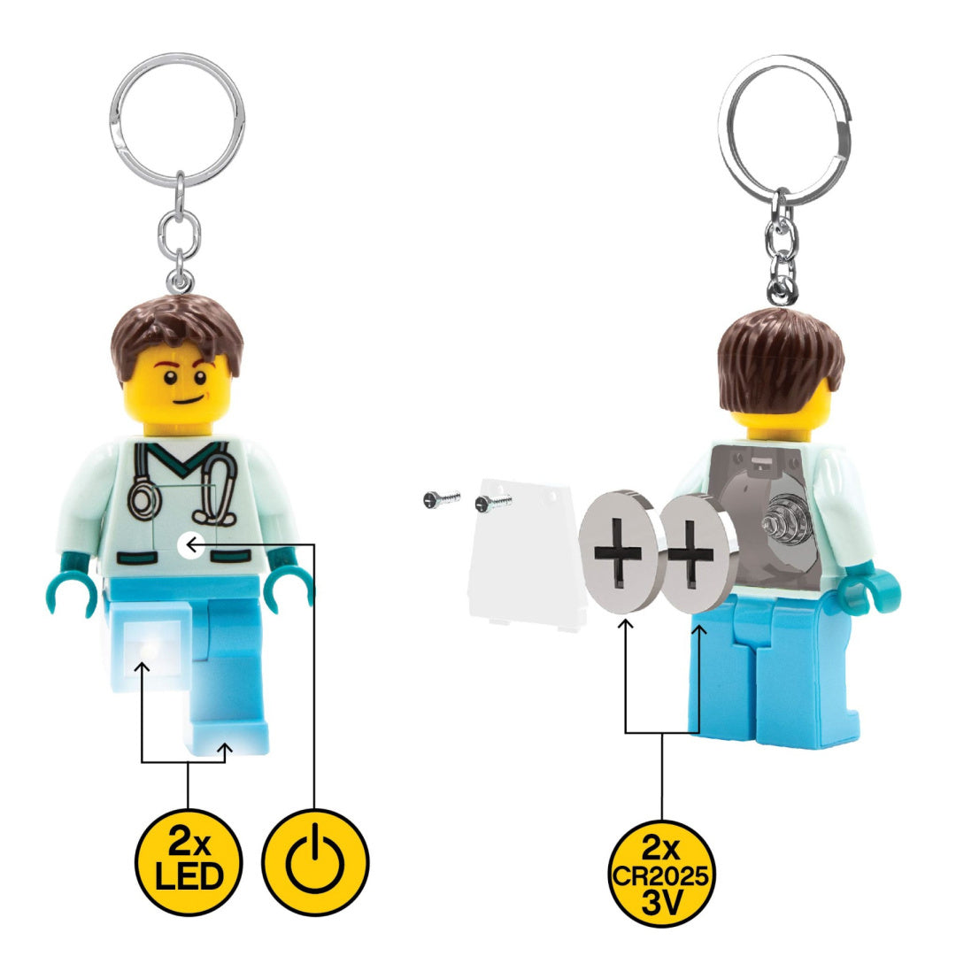 Brelok LEGO latarka pielęgniarz z podwójnym LED i kluczem do baterii CR2025 3V