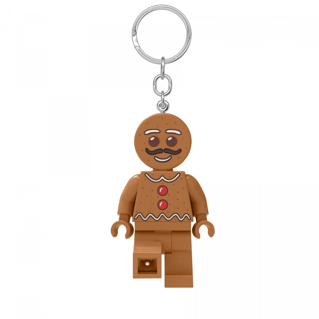 brelok LEGO piernikowy ludek w kształcie zabawnej postaci z wąsami i czerwonymi guzikami
